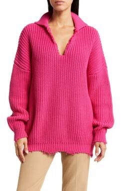 Simon Miller Kree Sweater Funky Fuchsia Distressed Cotton Knit Sweater S